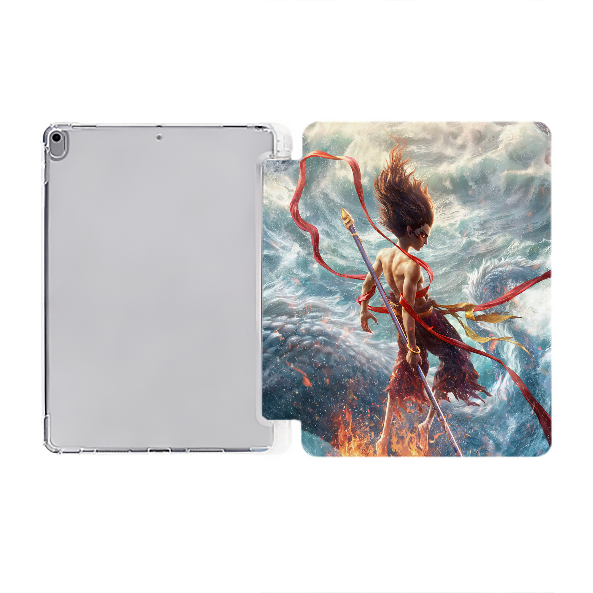 （画像用） Ne Zha 2 ナタ 魔童の大暴れ IPad ケース ペン収納付き 三つ折りスタンド PUレザー×シリコン 対応機種9.5/10.5/10.9インチ